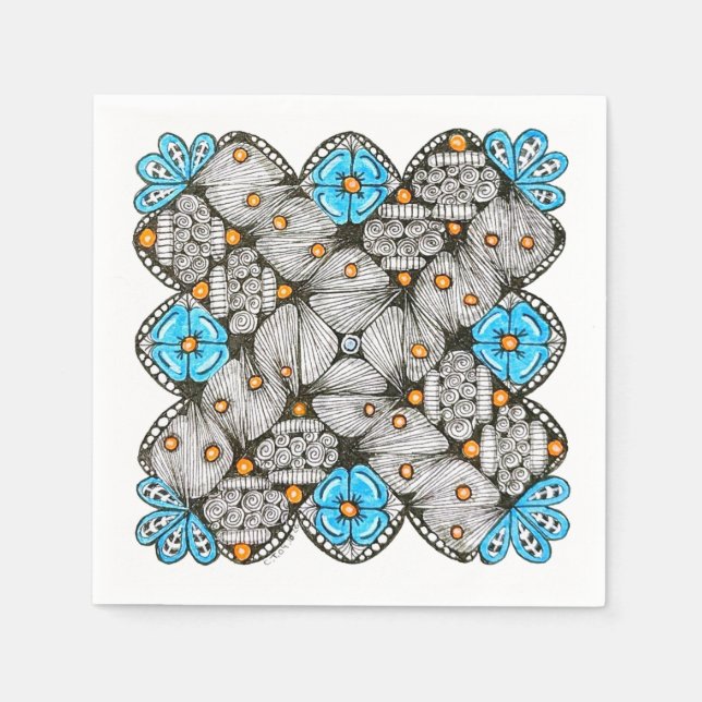 Rolig blå och orange geometrisk klotter pappersservett (Framsidan)
