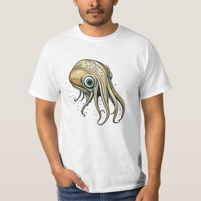 Rolig Bläckfisk Linje Konst T Shirt (Framsida)