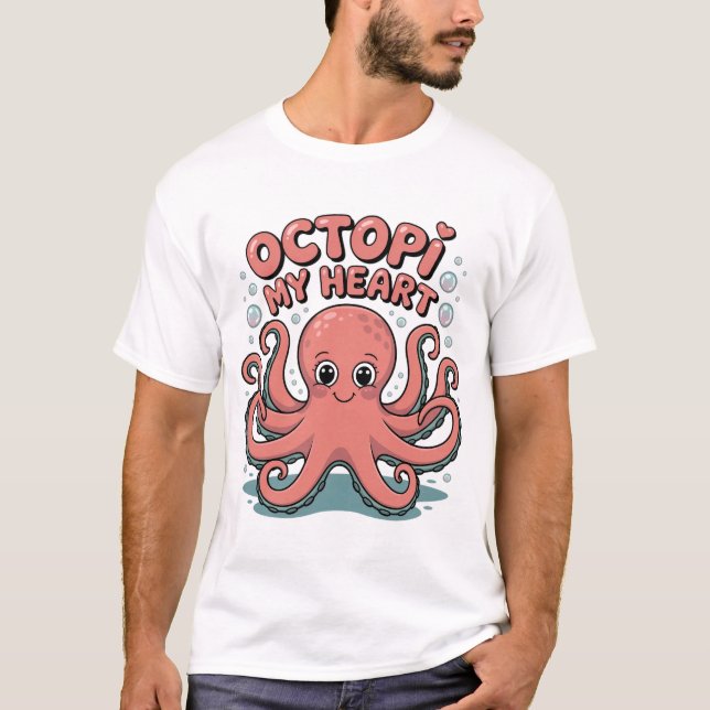 Rolig Bläckfisk Puns Åttaarmade För Min Hjärta Kär T Shirt (Framsida)