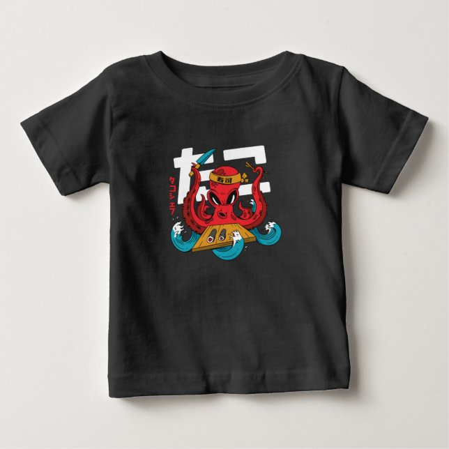Rolig bläckfisk sushi kock design t shirt (Framsida)
