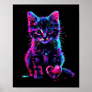 Rolig Blacklight Glitch Art Söt Katt Kattunge Alla Poster