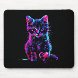 Rolig Blacklight Glitch Art Söt Katt Kittel Valent Musmatta