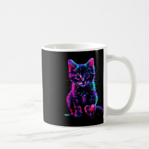 Rolig Blacklight Glitch Art Söt Katt Kittelhjärta Kaffemugg