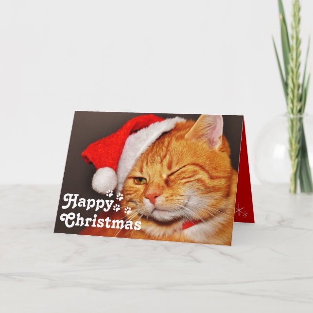 Rolig Blinkande Katt Jultomte&Glad Jul Unik    Bil Kort (Framsida)