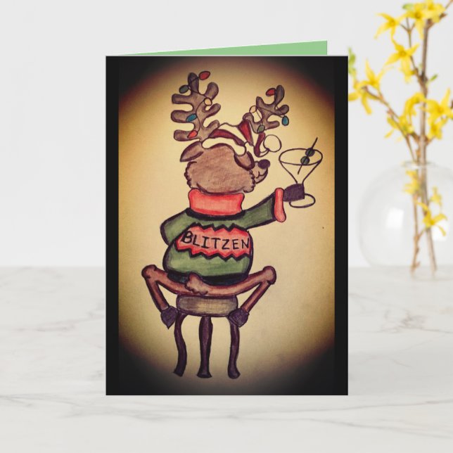 Rolig Blitzen Julkort Kort (Gul blomma)