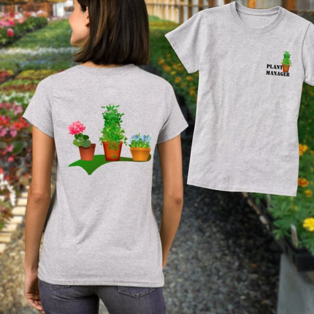 Rolig Blommig Växtchef Fram- och Bakdesign T Shirt (tee shirt front pocket and back design)