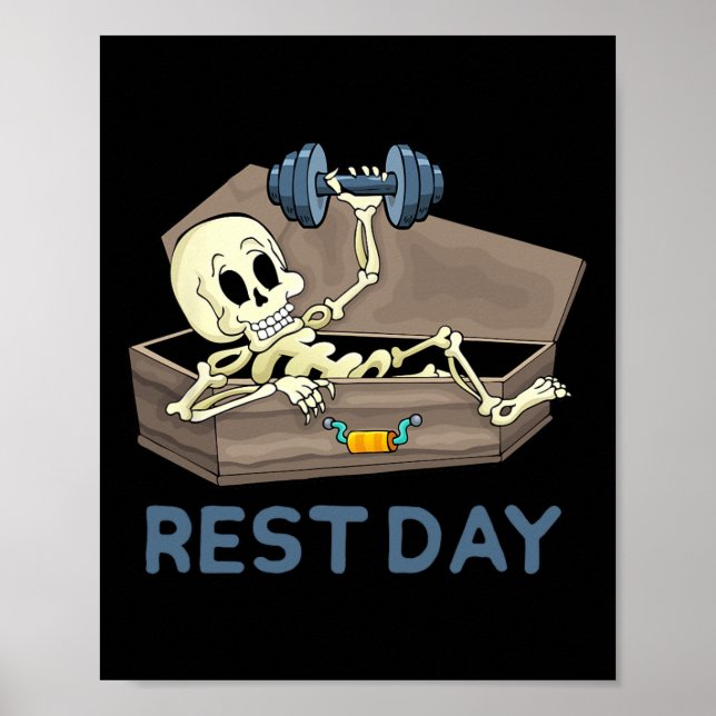 Rolig Bodybuilding Viktlyftande Skelett Vila Dag Poster (Framsidan)