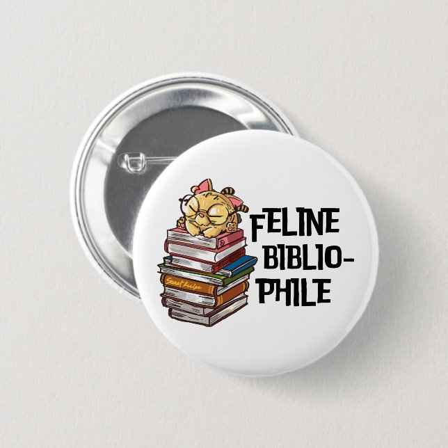 Rolig bok katt älskare Citat Feline Bibliophile Knapp (Framsida & baksida)