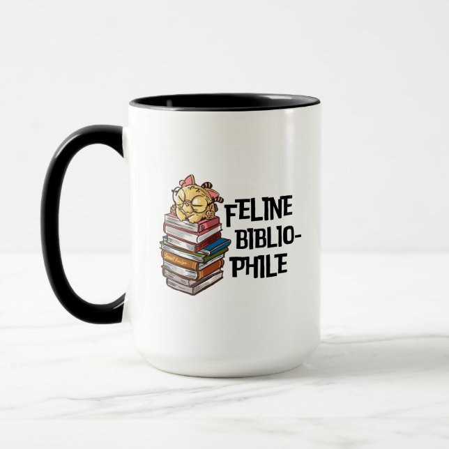 Rolig bok katt älskare Citat Feline Bibliophile Mugg (Vänster)