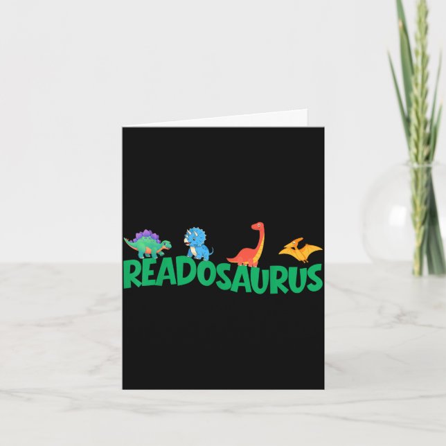 Rolig bok läsosaurie dinosaurieböcker bibliotek kort (Framsida)