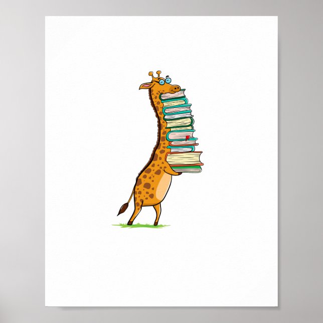 Rolig bokläsande giraff jag älskar mitt bibliotek  poster (Framsidan)