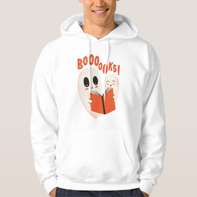 Rolig bokorm-ghost Halloween-kostym Boooooks Hoodie (Framsida)