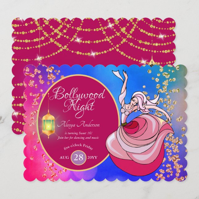Rolig BOLLYWOOD Dansmusikfest Alla evenemang Inbjudningar (Fram/baksida)