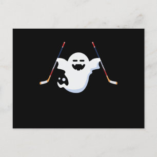 Rolig Boo som spelar ishockey Halloween långärmad Helg Vykort