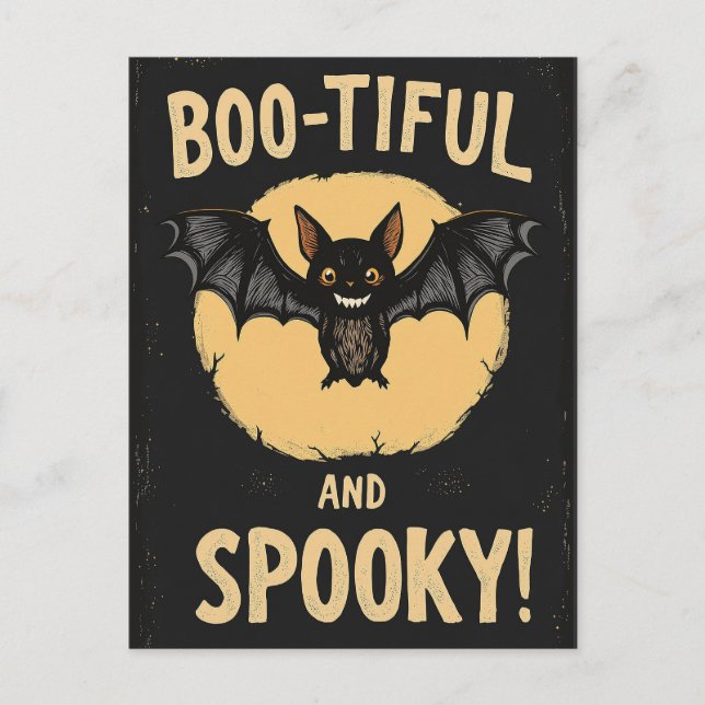 Rolig Boo-tiful och läskig fladdermus Halloween Vykort (Framsida)