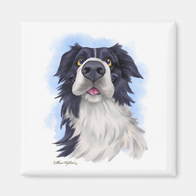 Rolig Border Collie Cartoon  Magnet (Framsidan)