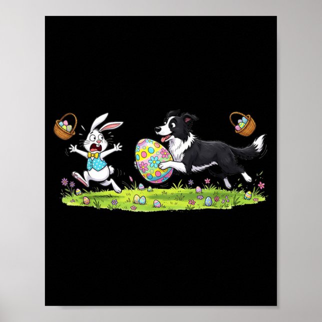 Rolig Border Collie Hund Kanin Påskägg Barn Poster (Framsidan)