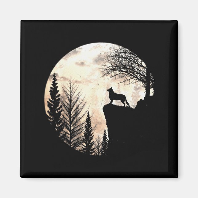 Rolig Border Collie Hund Skräck och Månad Hallowee Magnet (Framsidan)