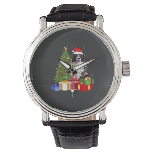 Rolig Border Collie Julgran God Jul Armbandsur (Framsida)