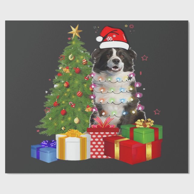 Rolig Border Collie Julgran God Jul Presentpapper (Platt)