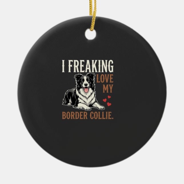 Rolig Border Collie Kärlek Hund Julgransprydnad Keramik (Framsidan)