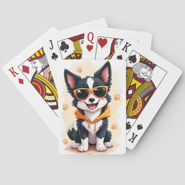 Rolig Border Collie Kawaii Hund Casinokort (Baksidan)
