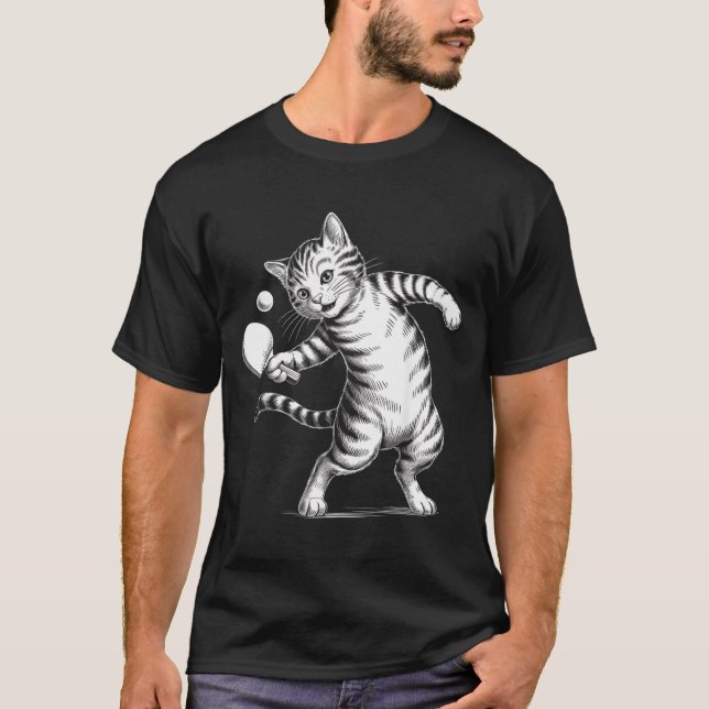Rolig Bordtenniskatt Spelare T Shirt (Framsida)