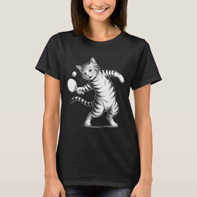 Rolig Bordtenniskatt Spelare T Shirt (Framsida)