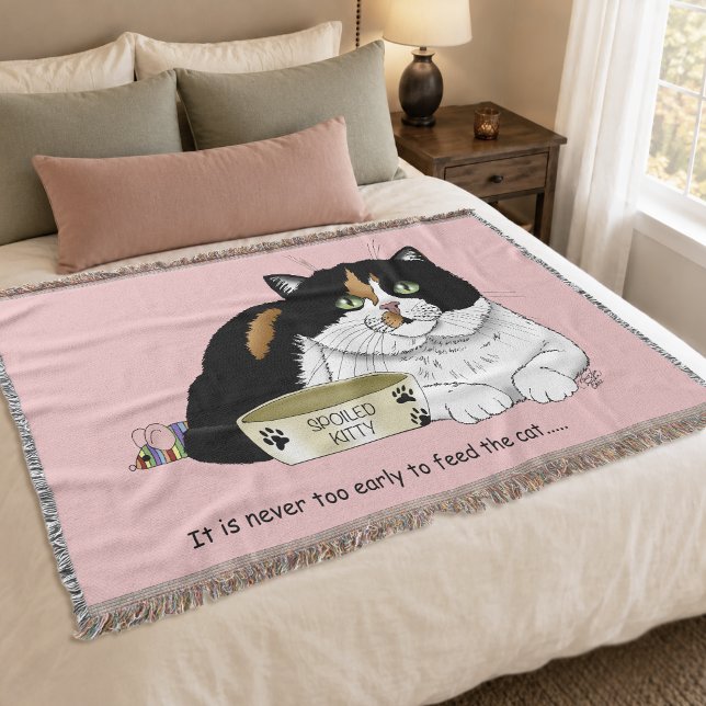 Rolig Bortskämd Katt Tre färger Mata Katt Rosa Filt (Skapare uppladdad)