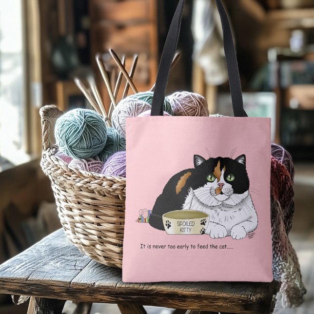 Rolig Bortskämd Katt trikolor Fodra Katt Rosa Tygkasse (Skapare uppladdad)