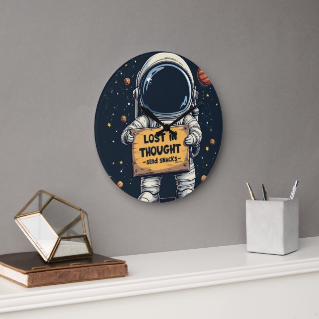 Rolig Borttappad Astronaut Rymdillustration Stor Klocka (Kontor)