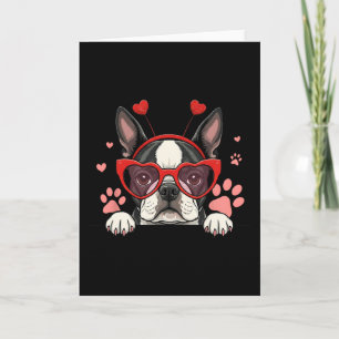 Rolig Boston Terrier Hjärtat Huvudet Alla hjärtans Kort