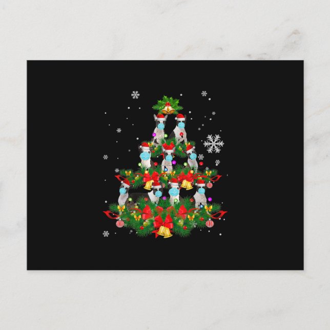 Rolig Boston Terrier Julgran Hundmaskerad Xmas Meddelande Vykort (Framsida)