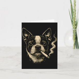 Rolig Boston Terrier Meme Hund Röker Cigaretter Kort