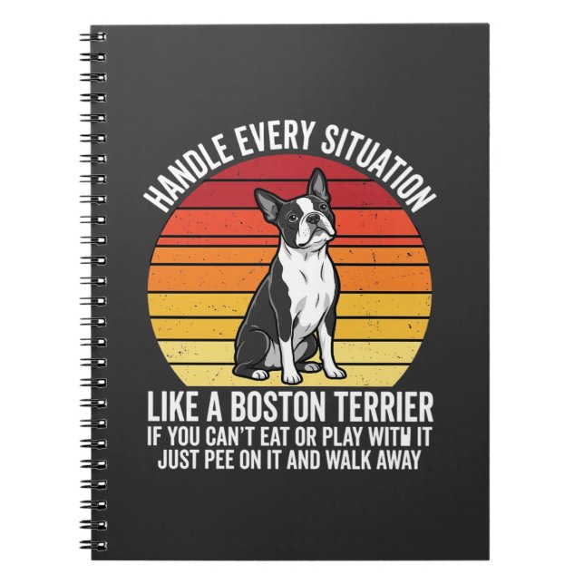 Rolig Boston Terrier Retro Hund Attityd Anteckningsbok (Framsidan)