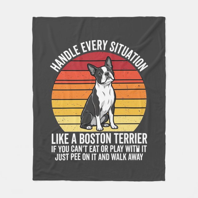 Rolig Boston Terrier Retro Hund Attityd Fleecefilt (Framsidan)