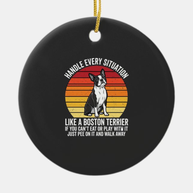 Rolig Boston Terrier Retro Hund Attityd Julgransprydnad Keramik (Framsidan)