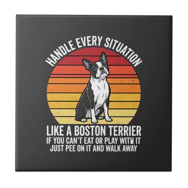 Rolig Boston Terrier Retro Hund Attityd Kakelplatta (Framsidan)