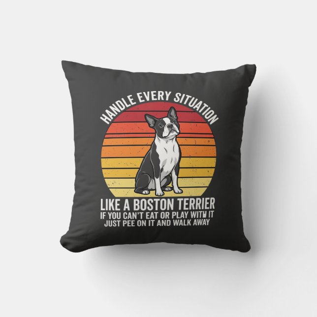 Rolig Boston Terrier Retro Hund Attityd Kudde (Framsida)