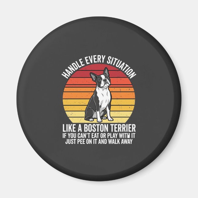 Rolig Boston Terrier Retro Hund Attityd Magnet (Framsidan)
