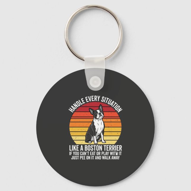 Rolig Boston Terrier Retro Hund Attityd Nyckelring (Framsida)