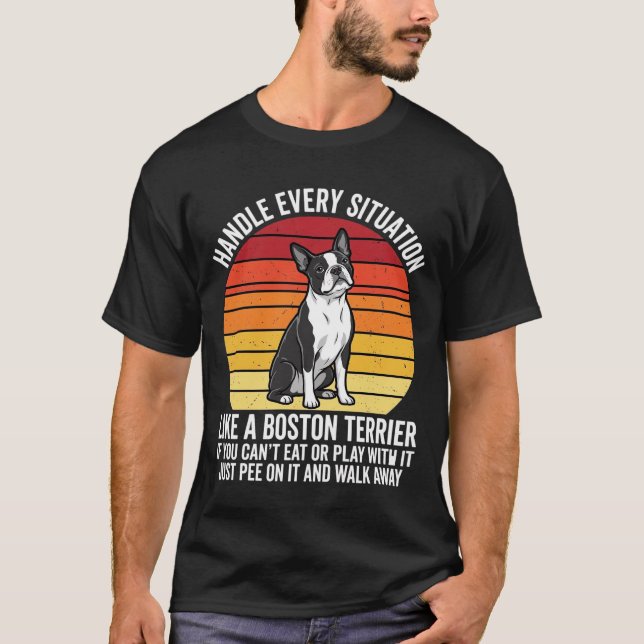 Rolig Boston Terrier Retro Hund Attityd T Shirt (Framsida)