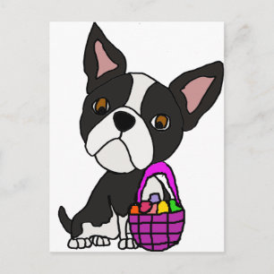 Rolig Boston Terrierhund med påskbasketen Helg Vykort