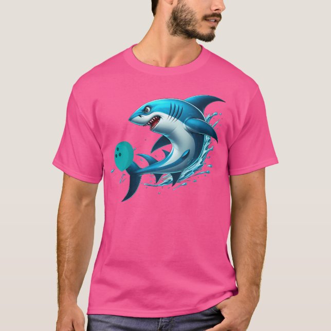 Rolig Bowling Bowling Haj Spelar Bowling T Shirt (Framsida)
