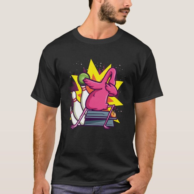 Rolig bowlingtröja för barn, flamingo bowlare  t shirt (Framsida)