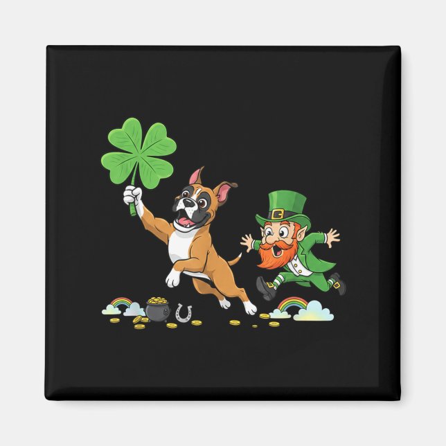 Rolig Boxer Hund Klöver St Patricks Dag Kvinnor Mä Magnet (Framsidan)