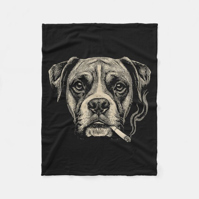 Rolig Boxer Hund Meme som röker cigarett  Fleecefilt (Framsidan)