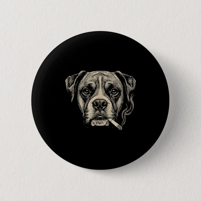 Rolig Boxer Hund Meme som röker cigarett  Knapp (Framsida)