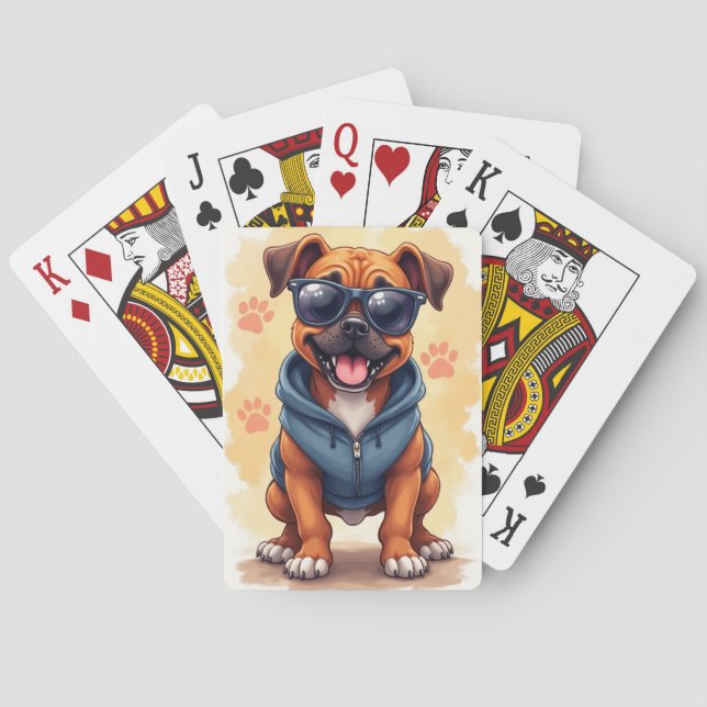 Rolig Boxer Kawaii Hund Casinokort (Baksidan)