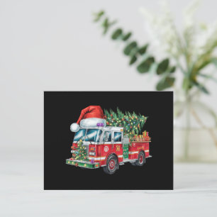 Rolig brandbil Santa hatt julgran lampor Helg Vykort
